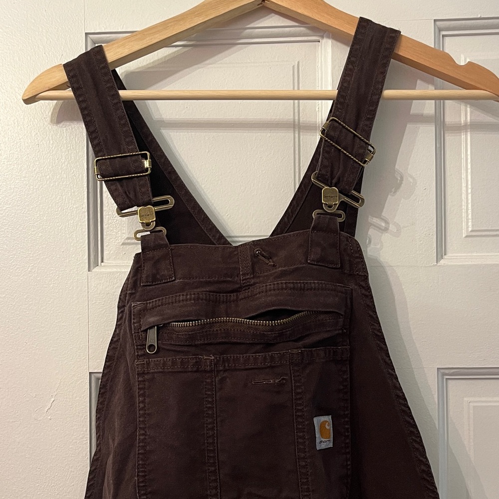 Carhartt Dark Brown Work Bib Overalls with Brass Hardware